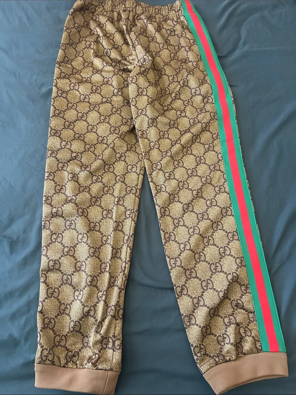Gucci Beige/Brown Monogram Joggers with Green-Red Side Stripe